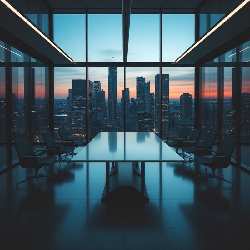 Sala de reunião executiva com vista para a cidade
