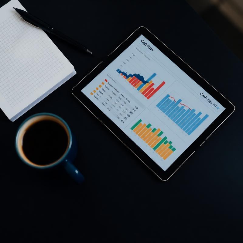 Tablet exibindo gráficos de fluxo de caixa