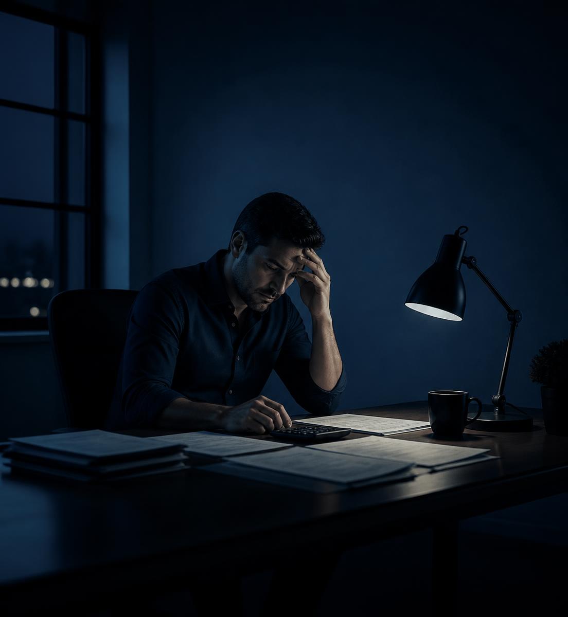 Empresário revisando contas sem previsibilidade financeira